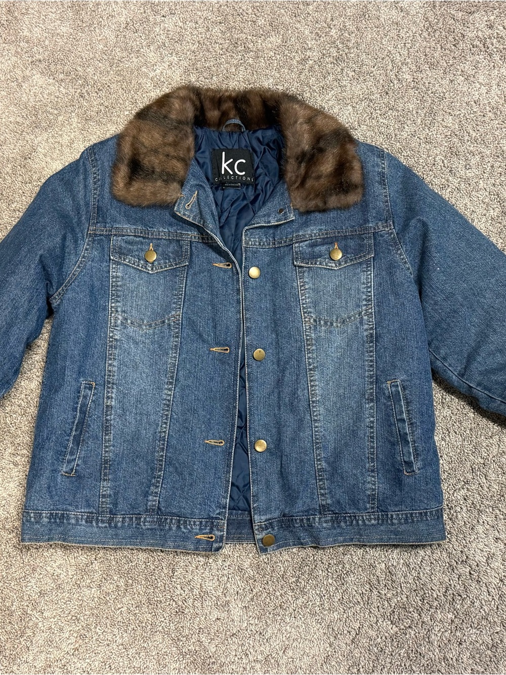 KC Collection Denim Jacket with Faux Fur Collar - Blue